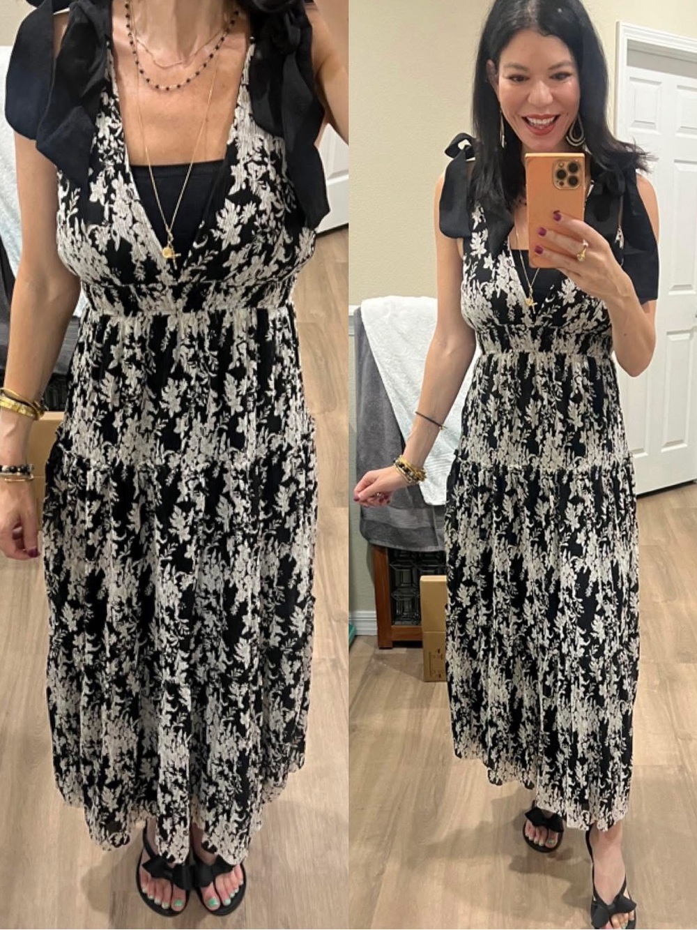 Storia from VICI. New without tags. Black & Cream Floral Tie-Shoulder Maxi Dress
